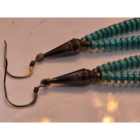 Sterling Heshi Turquoise Beaded 925 Silver Hook Earrings Huge Statement - Picture 10 of 11
